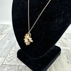 Vintage Quartz and Rhinestone Pendant on 18" Chain Jewelry Necklace Dainty